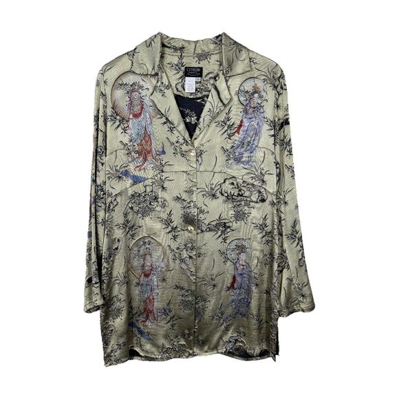 Vintage Citron Santa Monica Silk Blend Asian Art To Wear Jacket Small Lagenlook - Picture 1 of 7